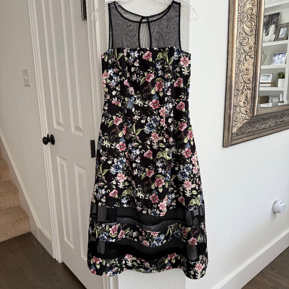 🌺 Aidan Mattox Black Floral Elegant Evening Dress 🌺